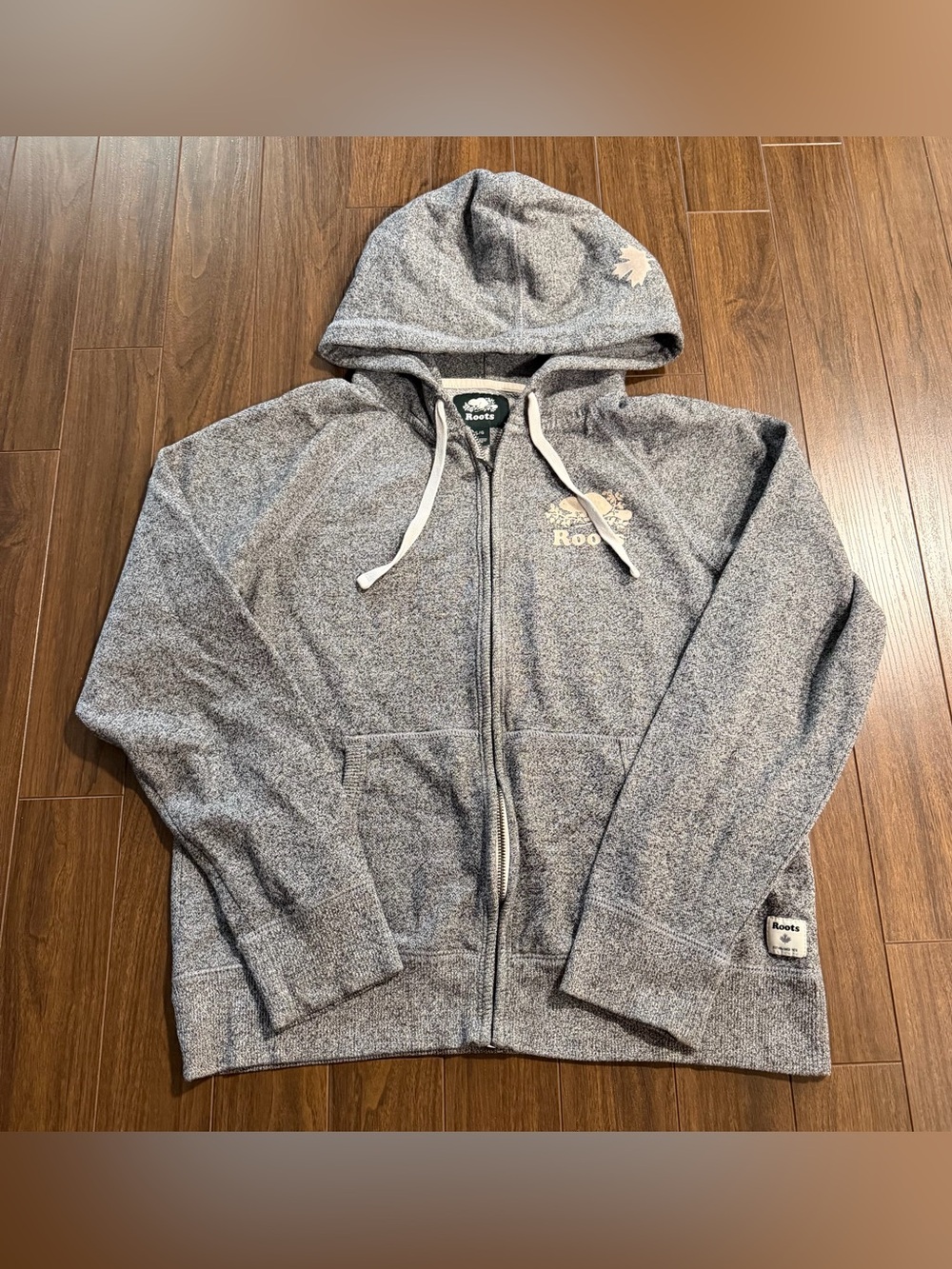 Roots Classic Salt Pepper Grey Zip-Up Hoodie size L women’s
